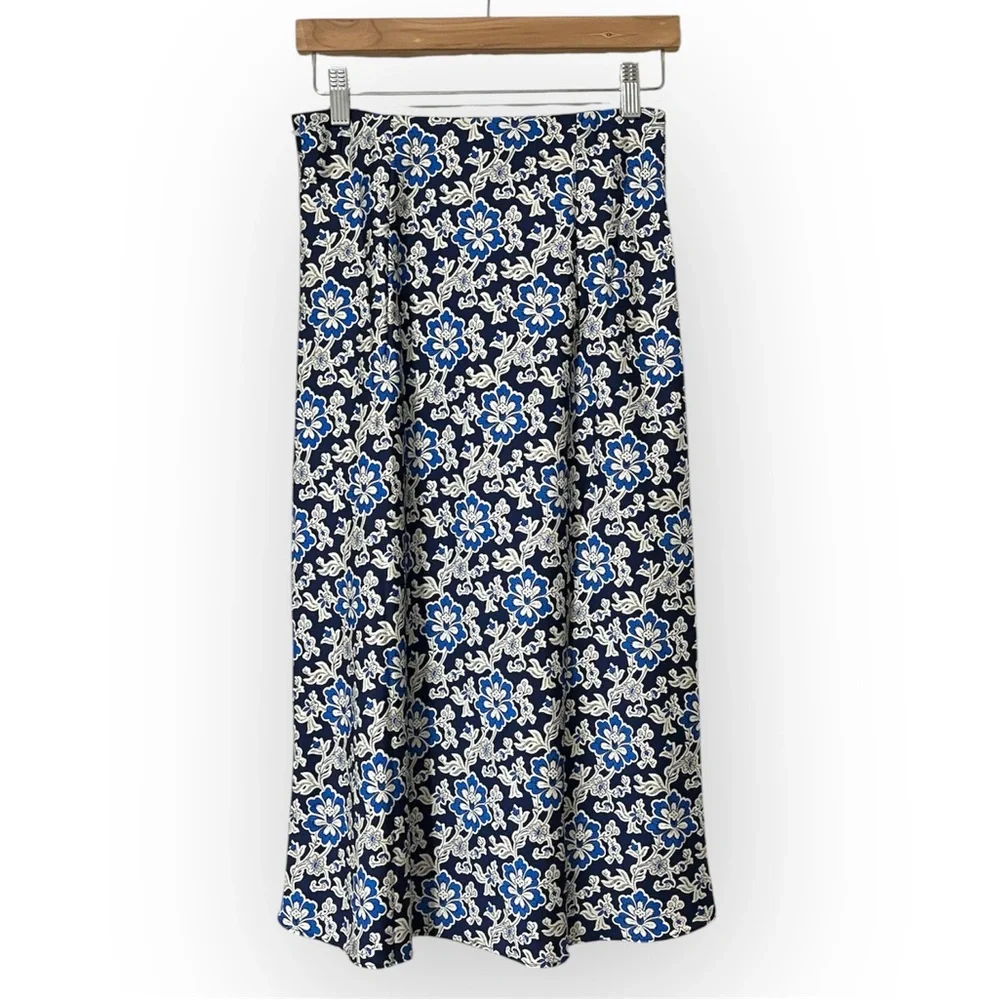 J. Crew Gwyneth Slip Midi Skirt Navy Blue Floral Size XS Extra Small NWT